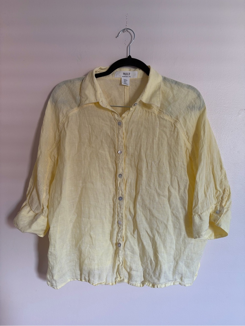 Wilt women Pale Yellow Linen Button-Down Shirt